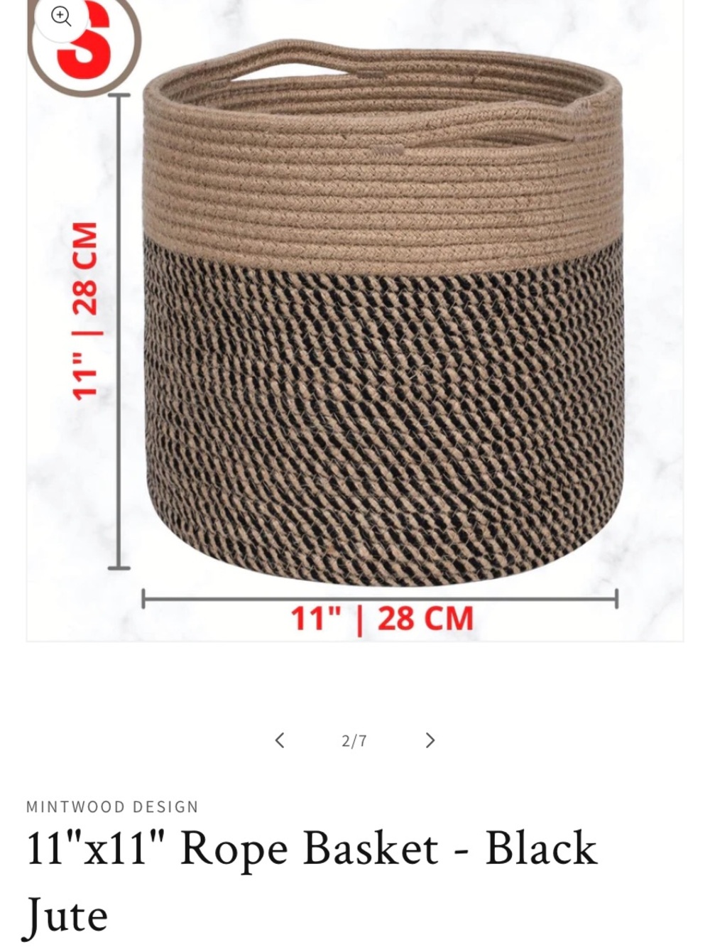 Mintwood  Design Jute Basket 11x11”